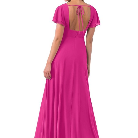Azazie Ashika A-Line Ruched Chiffon Floor-Length Dress Fuchsia - 20 - Picture 3 of 7